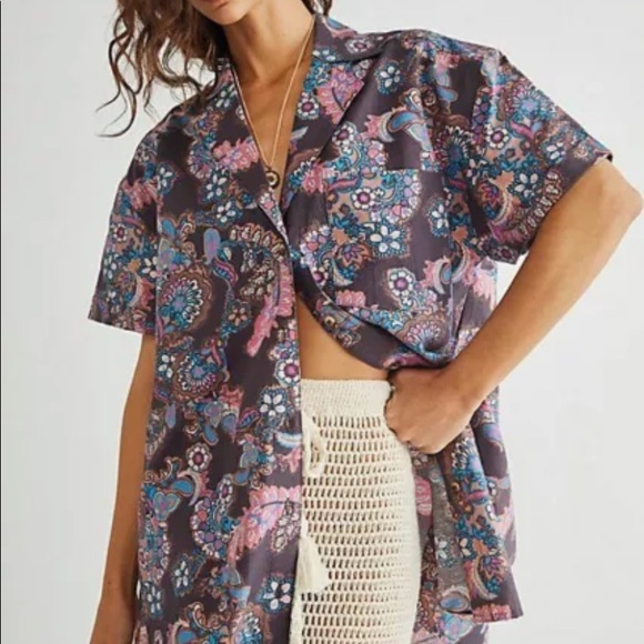 Free People Tops - Free People Poolside Printed Retro Boyfriend Button Up
